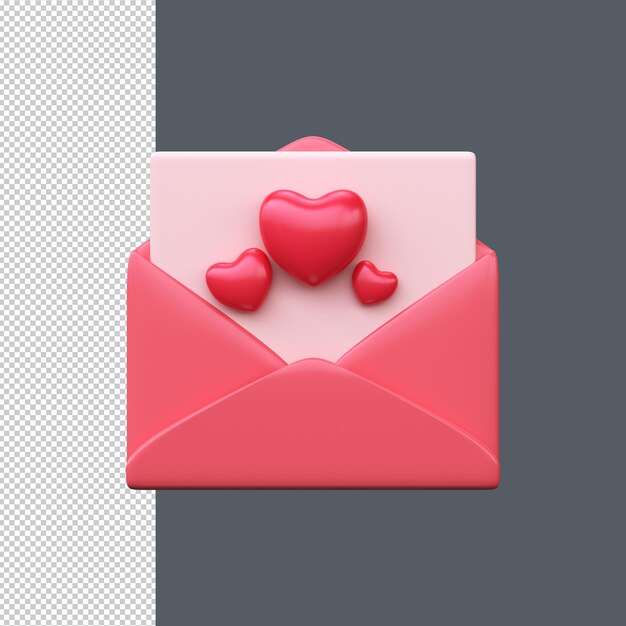 Feliz día de San Valentín icono de carta de amor 3D Sobre con corazón