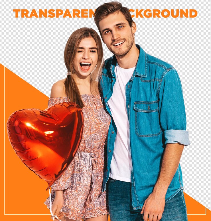 Feliz día de San Valentín pareja con globo en forma de corazón