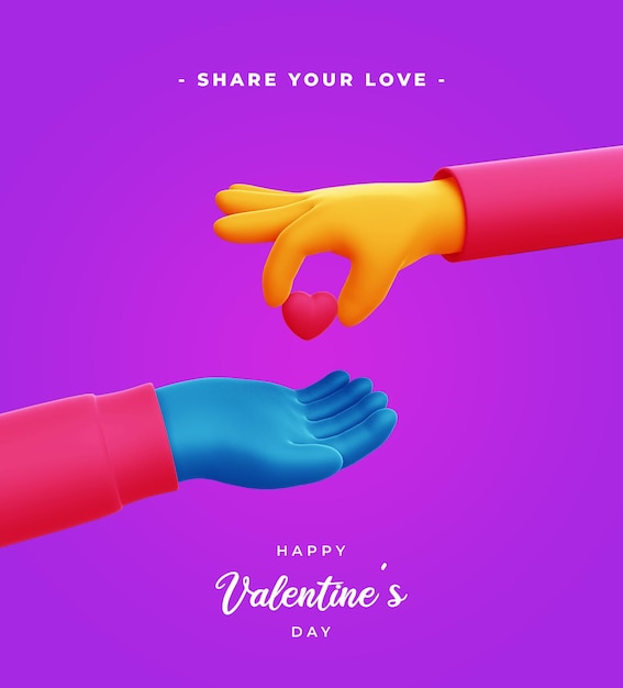 Feliz día de san valentín con renderizado de mano 3d