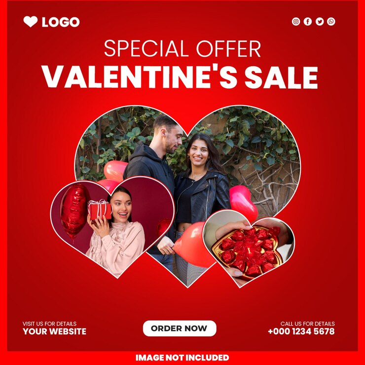 PSD feliz día de san valentín venta de descuento plantilla de publicación de instagram o redes sociales