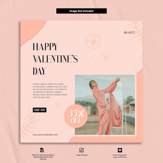 Feliz día de San Valentín Venta Moda Mujer Oferta de descuento Diseño de plantilla de publicación de Instagram