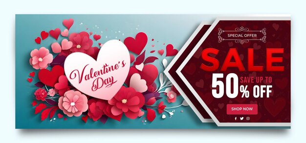 PSD feliz día de san valentín venta plantilla de banner descuento especial promoción oferta de venta