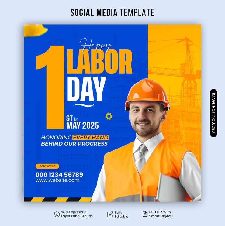 Feliz día del trabajo plantilla de redes sociales