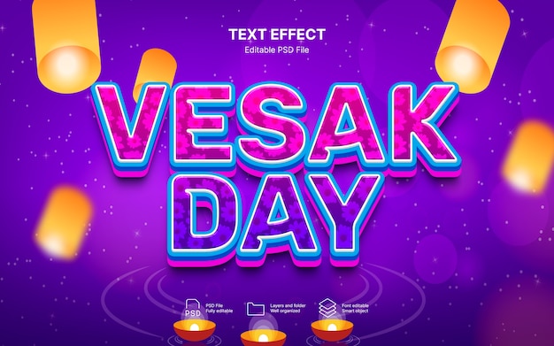 PSD feliz día de vesak efecto de texto