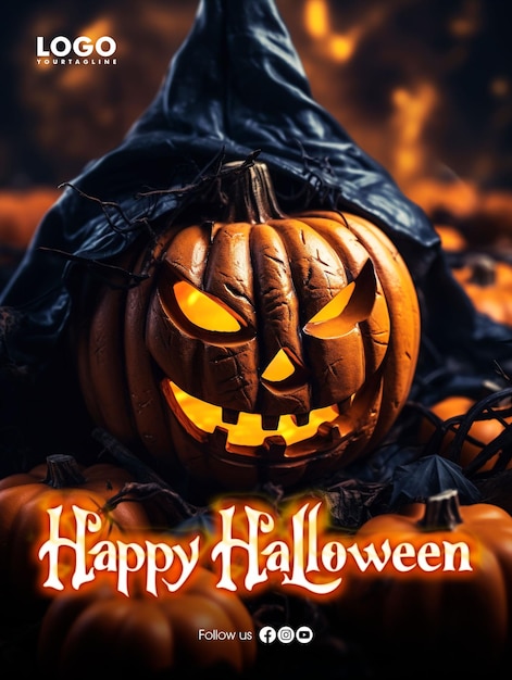 PSD feliz diseño de carteles de redes sociales de halloween.