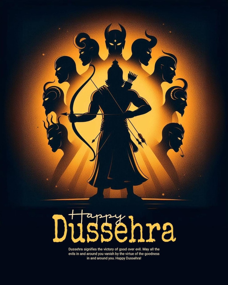 PSD feliz dussehra ravana dahan y vijayadashami con el señor rama en las redes sociales