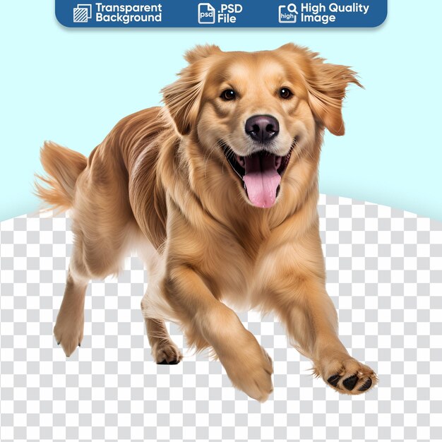 PSD feliz e jogando uma foto de corpo inteiro de um cão golden retriever correndo