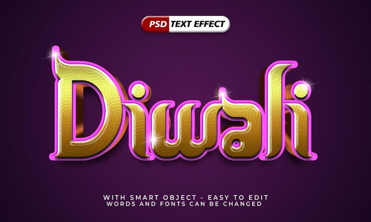 PSD feliz efecto de texto diwali estilo 3d