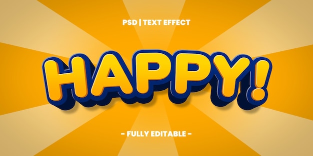 Feliz efeito de texto divertido 3D