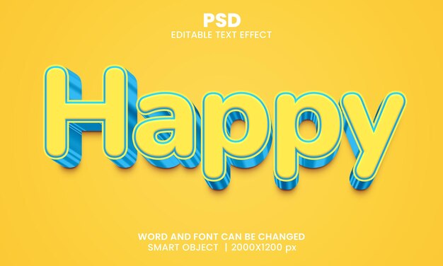 Feliz efeito de texto editável em 3d psd premium com fundo