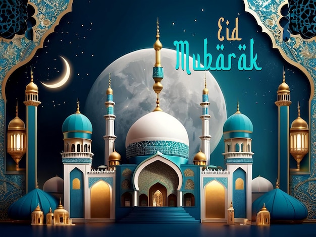 PSD feliz eid mubarak saludos de la fiesta islámica fondo diseño de pancartas de redes sociales