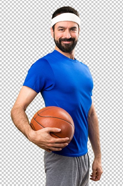 Feliz, engraçado, desportista, com, bola basquetebol