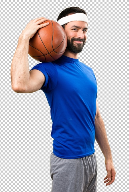 Feliz, engraçado, desportista, com, bola basquetebol