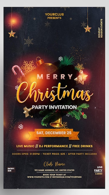 Feliz evento de navidad invitación a la fiesta de navidad flyer de historias de instagram