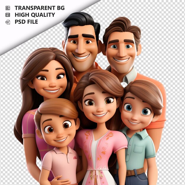 PSD la feliz familia latina en 3d estilo de dibujos animados con fondo blanco