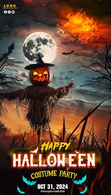 PSD feliz festa de halloween cartaz de celebração desenho da festa de halloween