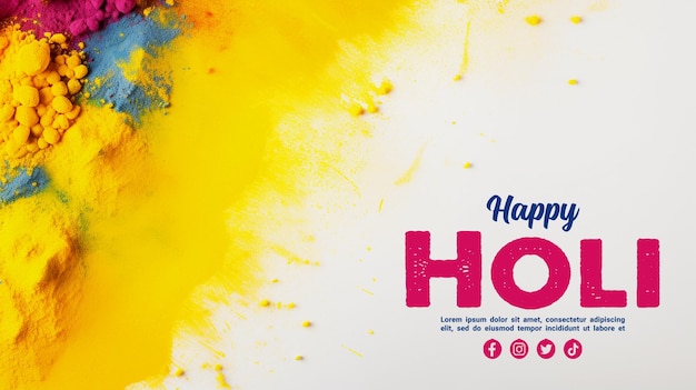 PSD feliz festival de holi de colores para el festival indio de holi post en las redes sociales o plantilla de banner