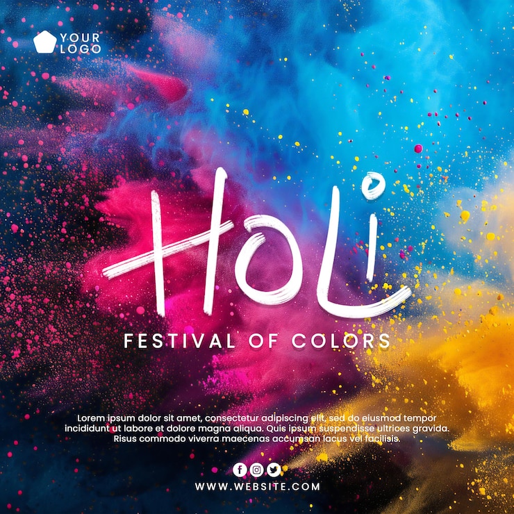 PSD feliz festival de holi de colores en las redes sociales