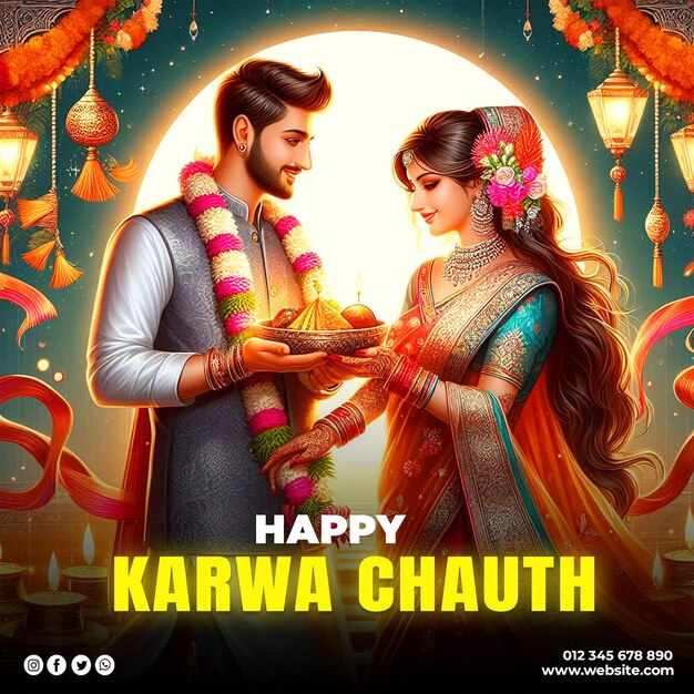 PSD feliz festival de karwa chauth en las redes sociales