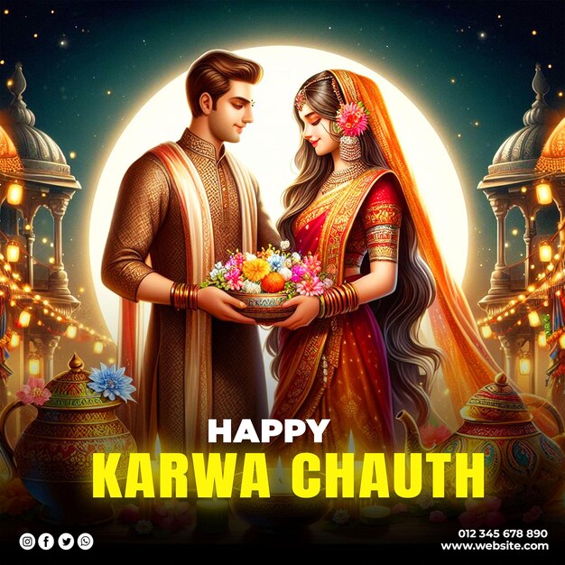 PSD feliz festival de karwa chauth en las redes sociales