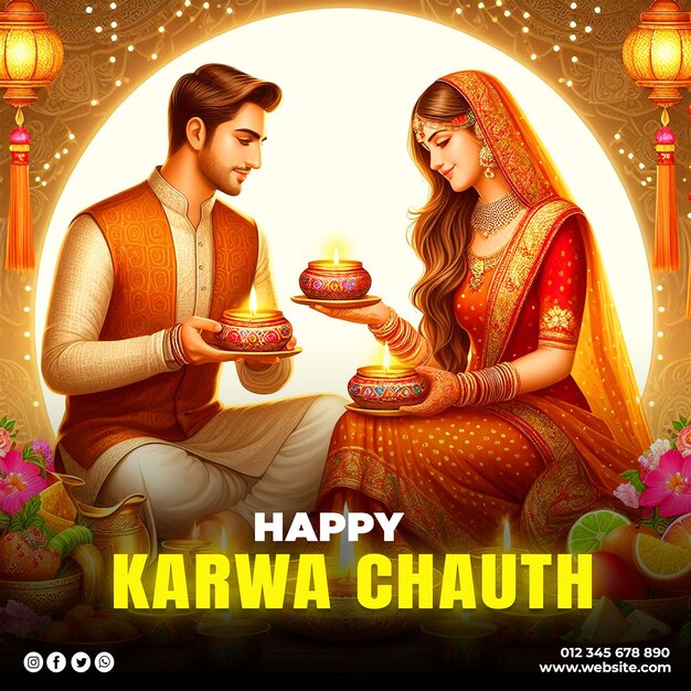 PSD feliz festival de karwa chauth en las redes sociales