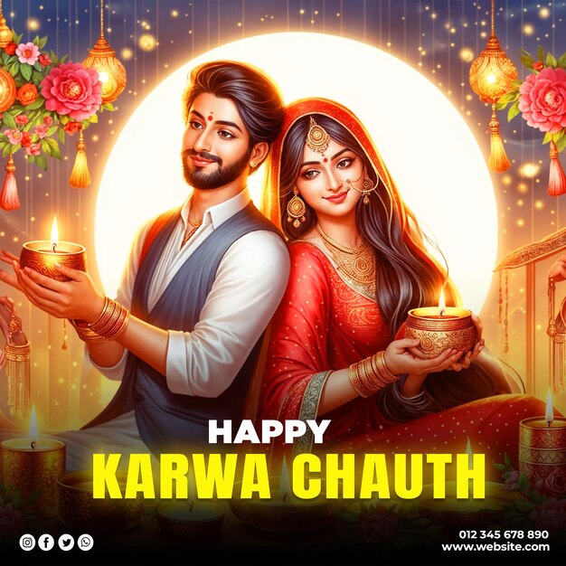 PSD feliz festival de karwa chauth en las redes sociales