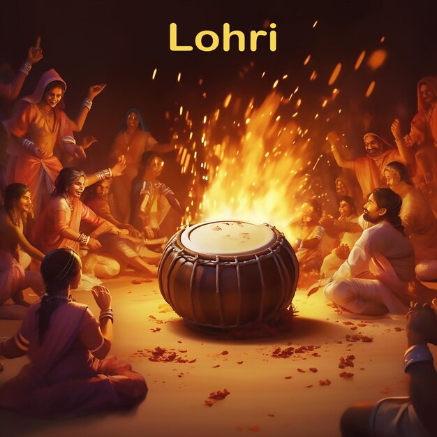 Feliz festival de Lohri de Punjab India grupo de personas que juegan la danza lohri