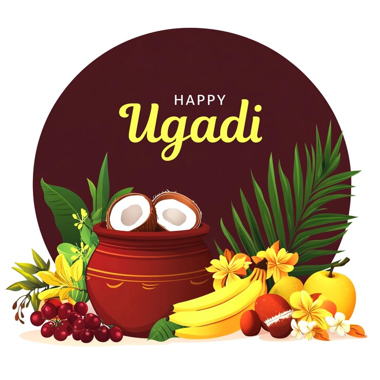 PSD feliz festival de ugadi hermoso diseño de bandera con kalash
