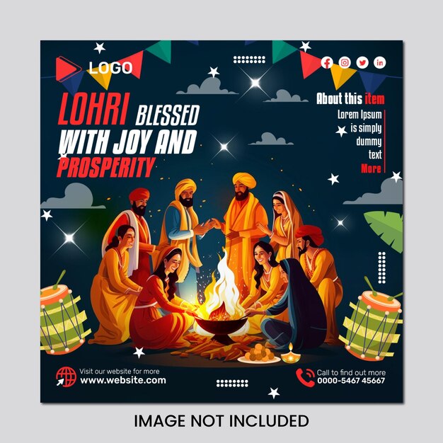 PSD feliz festival de las vacaciones de lohri de punjab india con un hermoso fondo