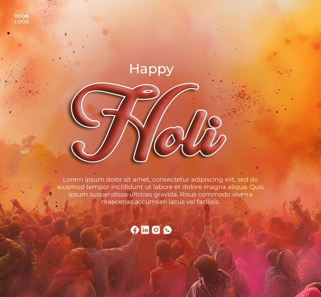 Feliz fiesta de holi saludo social medi post diseño plantilla alegre celebración colorida