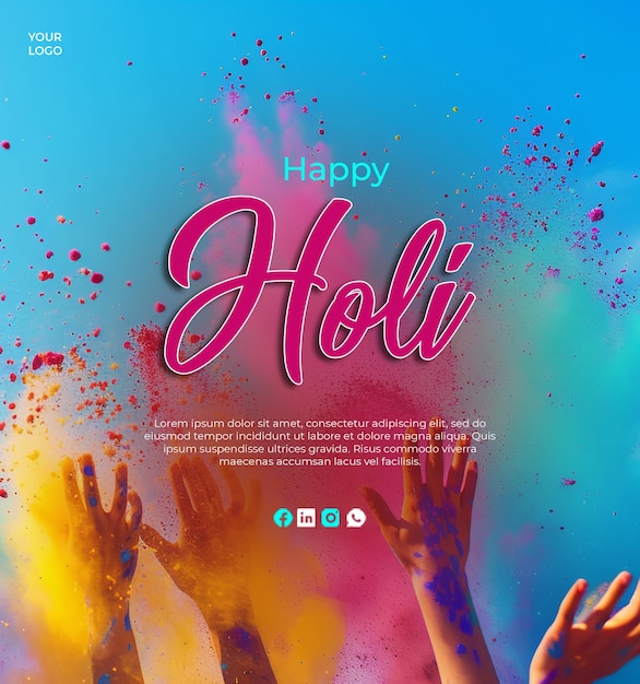 Feliz fiesta de holi saludo social medi post diseño plantilla alegre celebración colorida