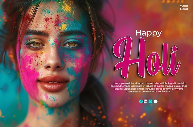 Feliz fiesta de holi saludo social medi post diseño plantilla alegre celebración colorida