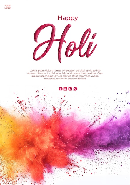 PSD feliz fiesta de holi saludo social medi post diseño plantilla alegre celebración colorida