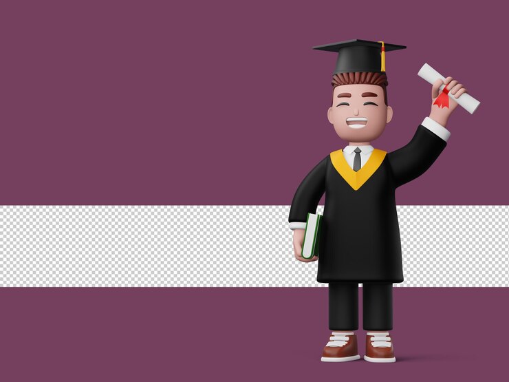PSD feliz graduación chico mantenga libro y diploma 3d renderizado