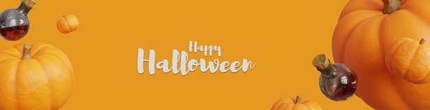 feliz halloween banner 3d con calabaza