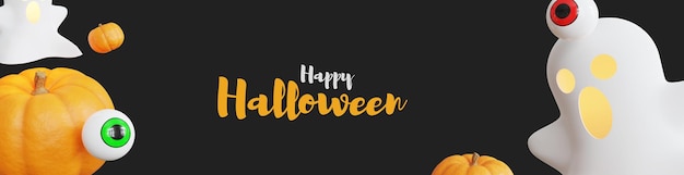 feliz halloween banner 3d con calabaza