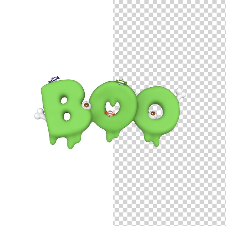 PSD feliz halloween boo goteando texto y letras con ojos dulces y huesos modelo de renderizado 3d