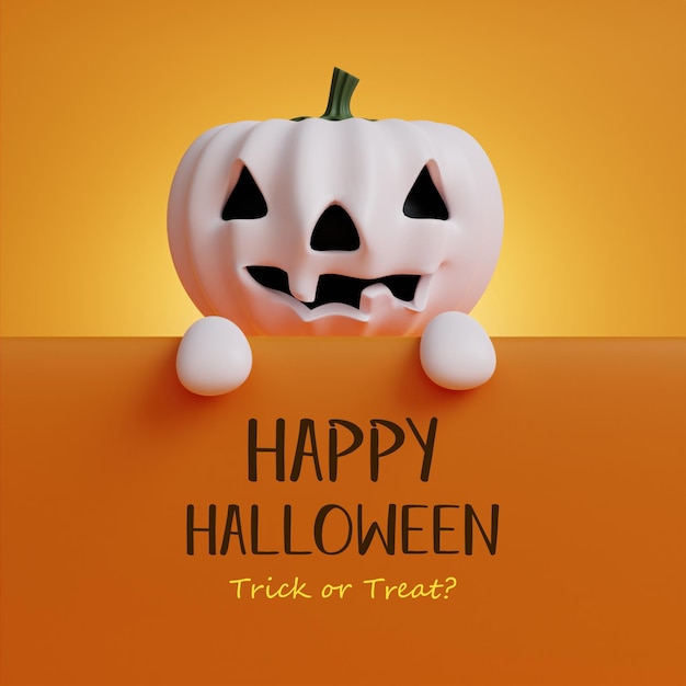 Feliz Halloween Calabaza festiva en postal de papel naranja con texto para Halloween Concepto de Halloween Tradicional espacio de copia de vacaciones de octubre 3d render