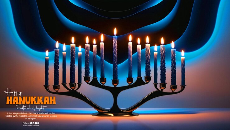 PSD feliz hunukkah ilustración moderna del fondo de la menorá