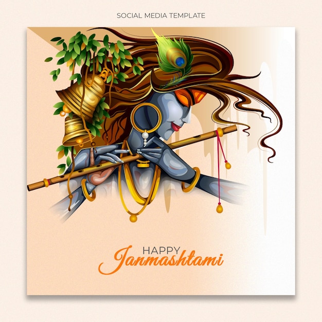 PSD feliz janmashtami plantilla de redes sociales para el feed de publicaciones de instagram