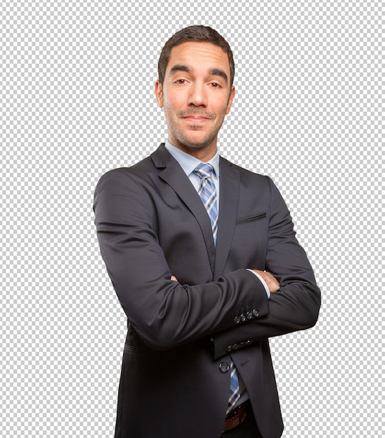 Feliz joven con gesto de satisfacción.
