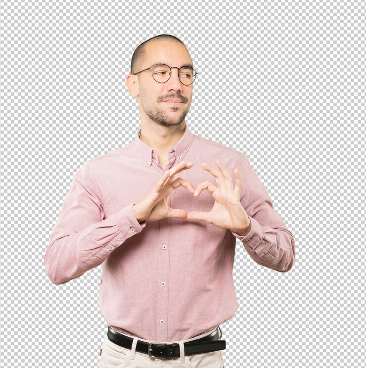 PSD feliz joven haciendo un gesto de amor con sus manos