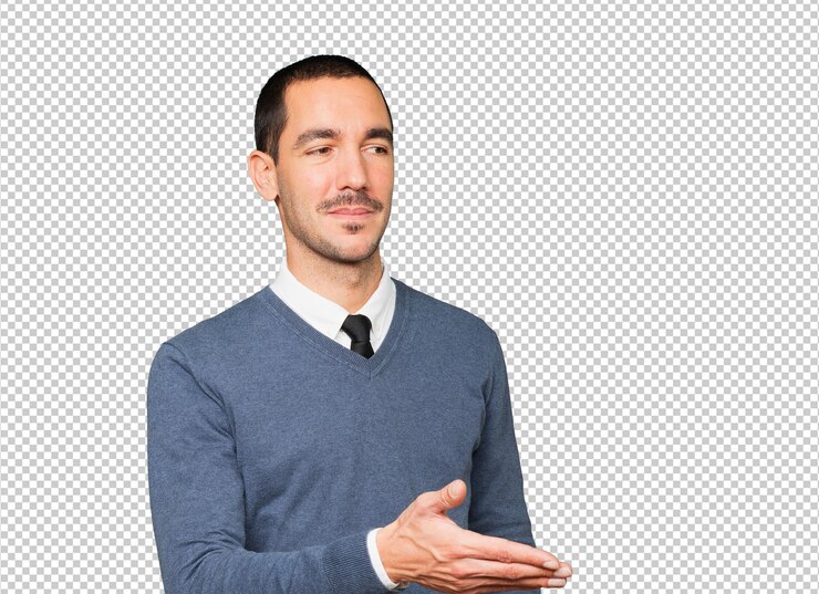 PSD feliz joven haciendo un gesto de bienvenida con la mano