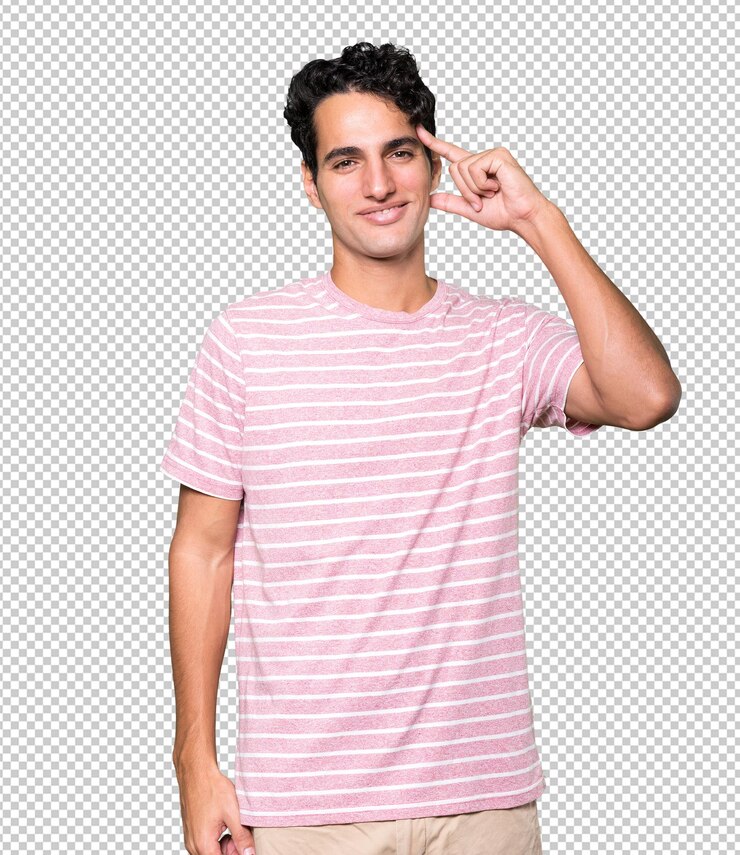 PSD feliz joven haciendo un gesto de concentración