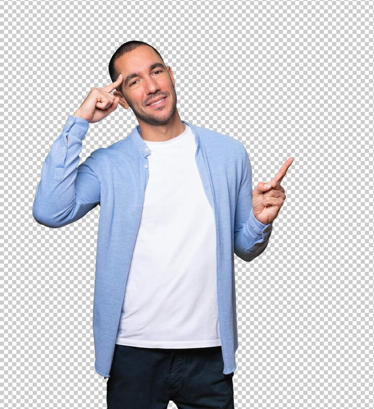 PSD feliz joven haciendo un gesto de concentración