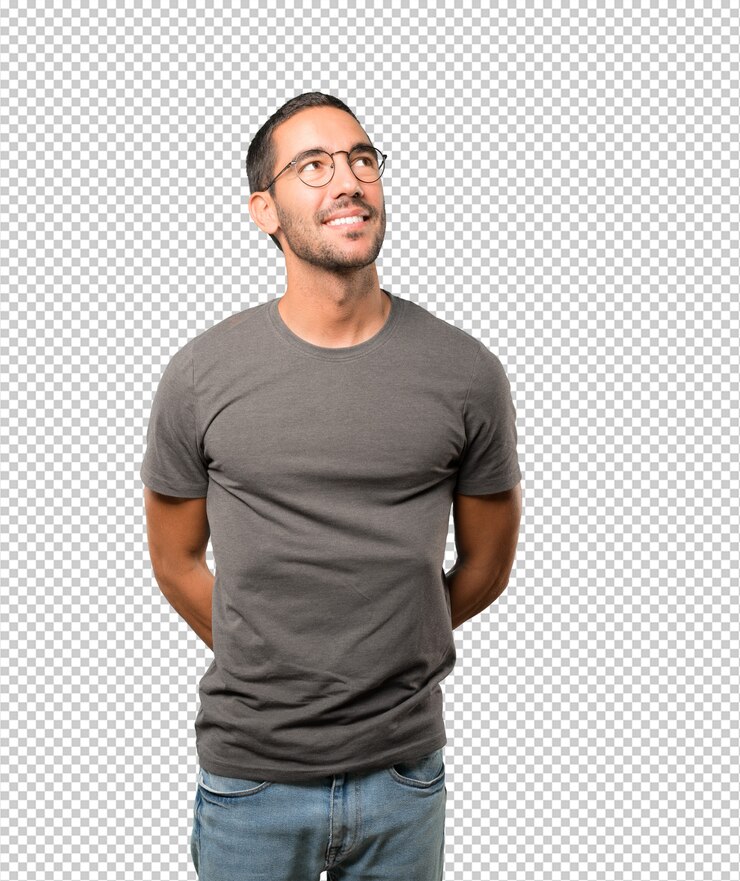 PSD feliz joven mirando
