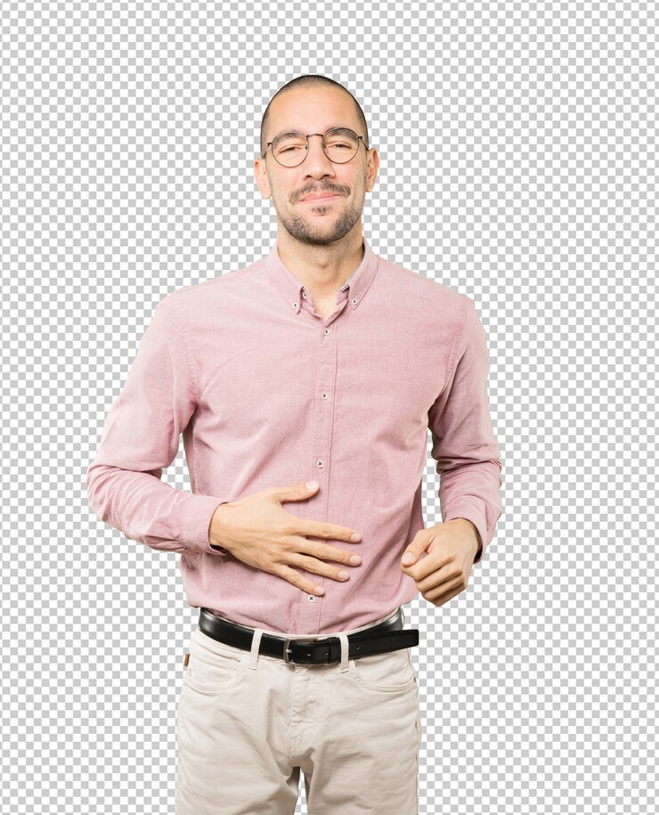 PSD feliz joven pensando en comida