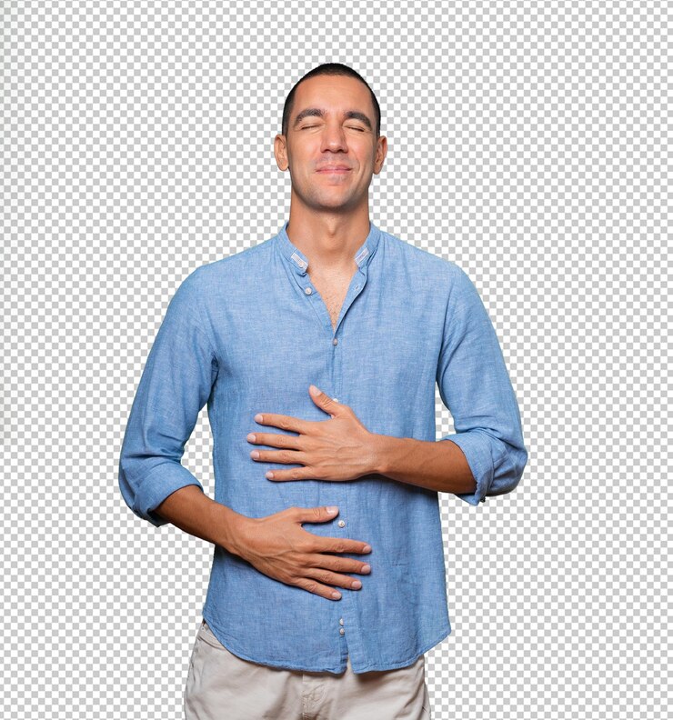 PSD feliz joven pensando en comida