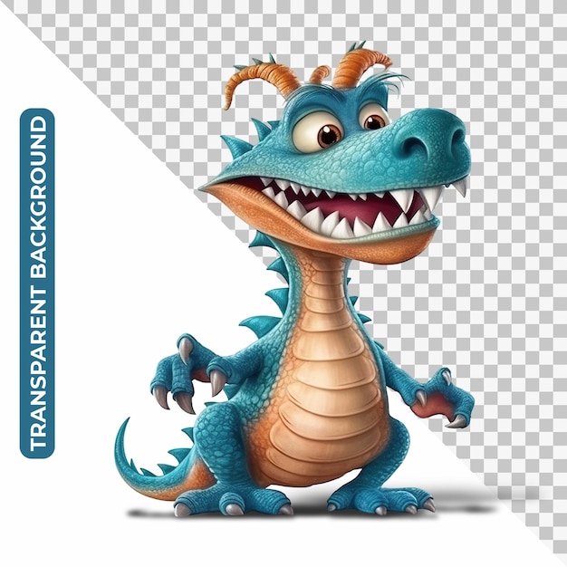 Feliz lindo sonriente dragón de dibujos animados fondo transparente