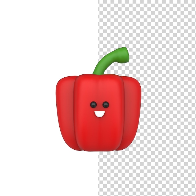 PSD feliz, lindo, sonriente, pimiento rojo, 3d, render, modelo, aislado, fondo blanco